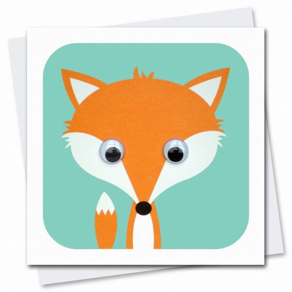 children's fox birthday card with googly eyes