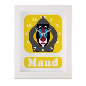 Personalised Children's Clock featuring a Mandrill with googly eyes