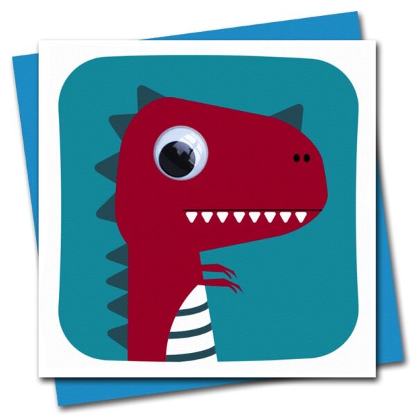 Children's Birthday T rex Dinosaur Card with googly eyes