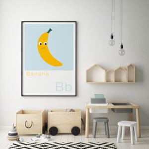 Framed Alphabet Print B for Banana on a Nursery wall