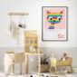 rainbow cat nursery print for kids wall in a scandi inspired bedroom