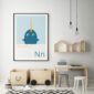 Cute Animal Alphabet nursery print featuring a Narwhal