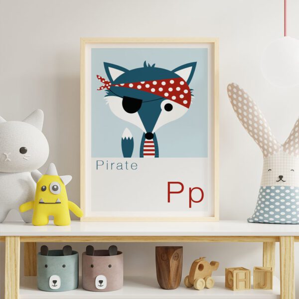 children's alphabet print pirate artwork for kids nursery