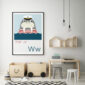 Cute Animal Alphabet nursery print featuring a Walrus in a Sailors Hat