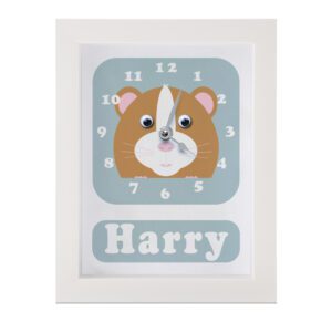 Personalised Children's Clock featuring a Hamster with googly eyes