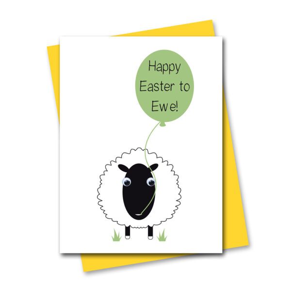 Happy Easter Card featuring Shirley Sheep with googly eyes