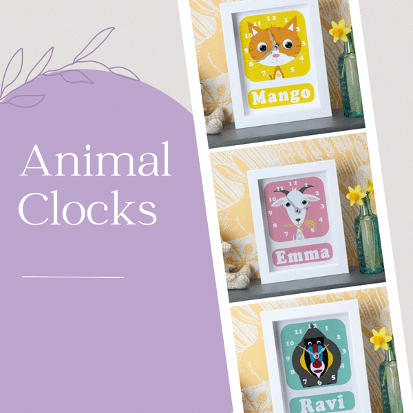 Animal clocks by Stripey Cats