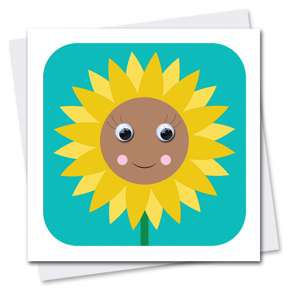 children's sunflower birthday card with googly eyes