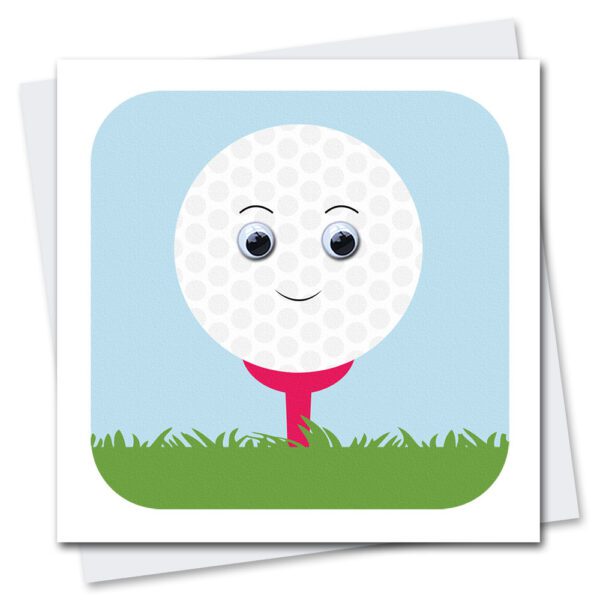 children's birthday card featuring Gordon golf ball with googly eyes