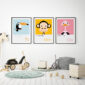 jungle themed art prints hung up in a child's scandi inspired bedroom