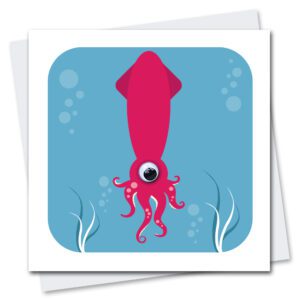 Children's birthday Card featuring a Squid with googly eyes