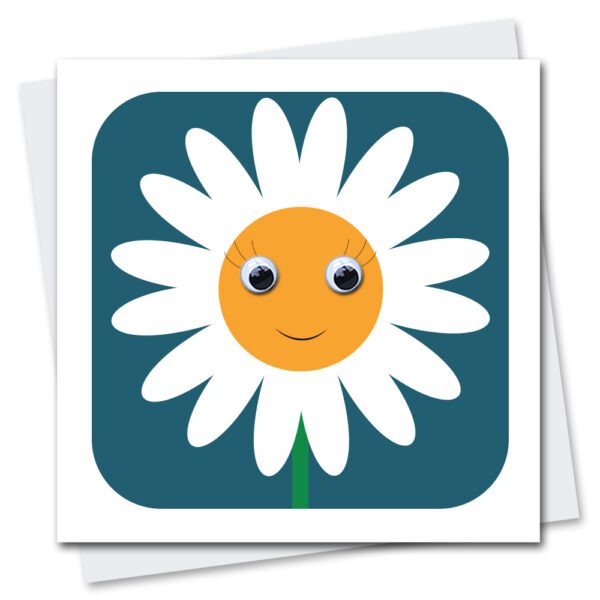 Cute greetings card featuring a Daisy flower with googly eyes