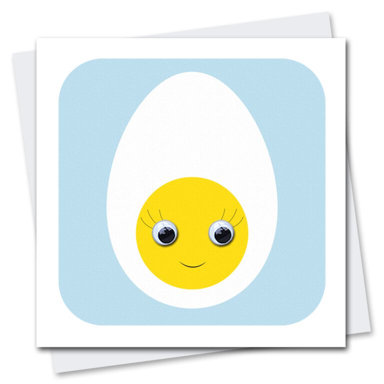 Good Egg greetings card with googly eyes