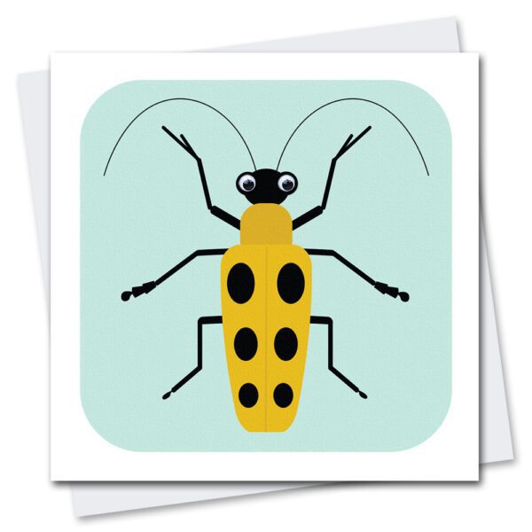 children's birthday card featuring a beetle with googly eyes