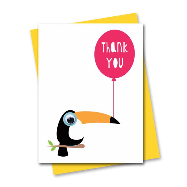 Cute Thank you card toucan with balloon saying thank you