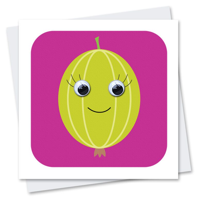 Gooseberry birthday card with googly eyes