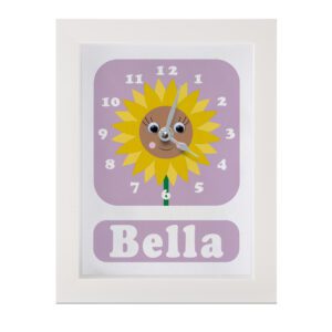 Yellow Flower clock on lilac background