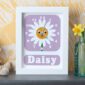 daisy flower clock on a shelf in a nursery