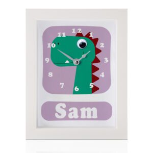 personalised dinosaur clock with googly eyes