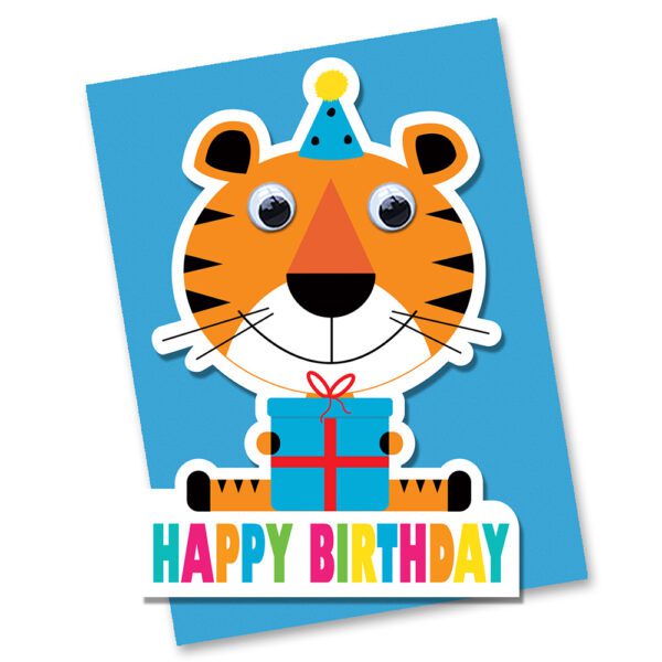 Tiger birthday card with googly eyes