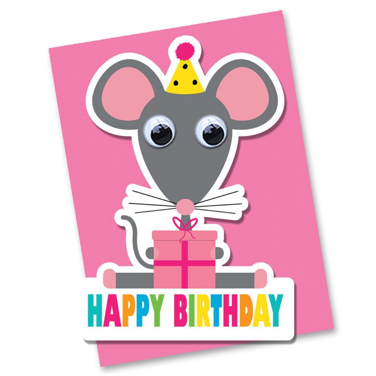 Mouse birthday card with googly eyes