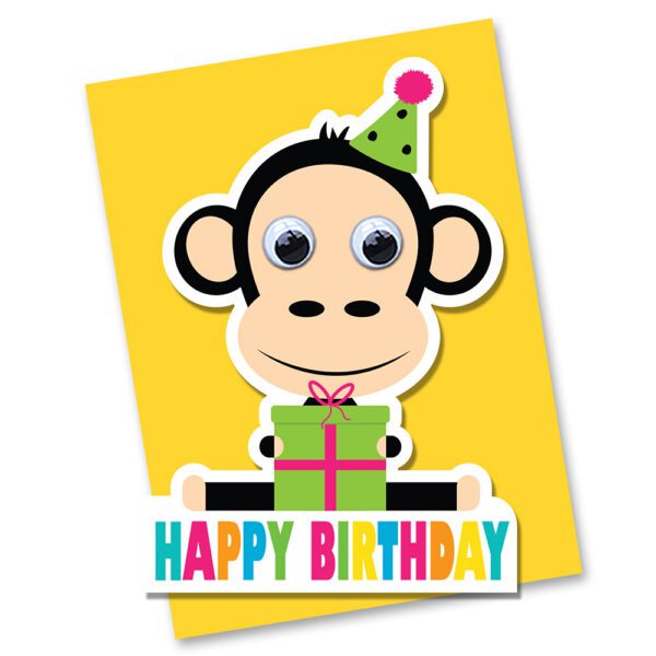 Monkey birthday card with googly eyes